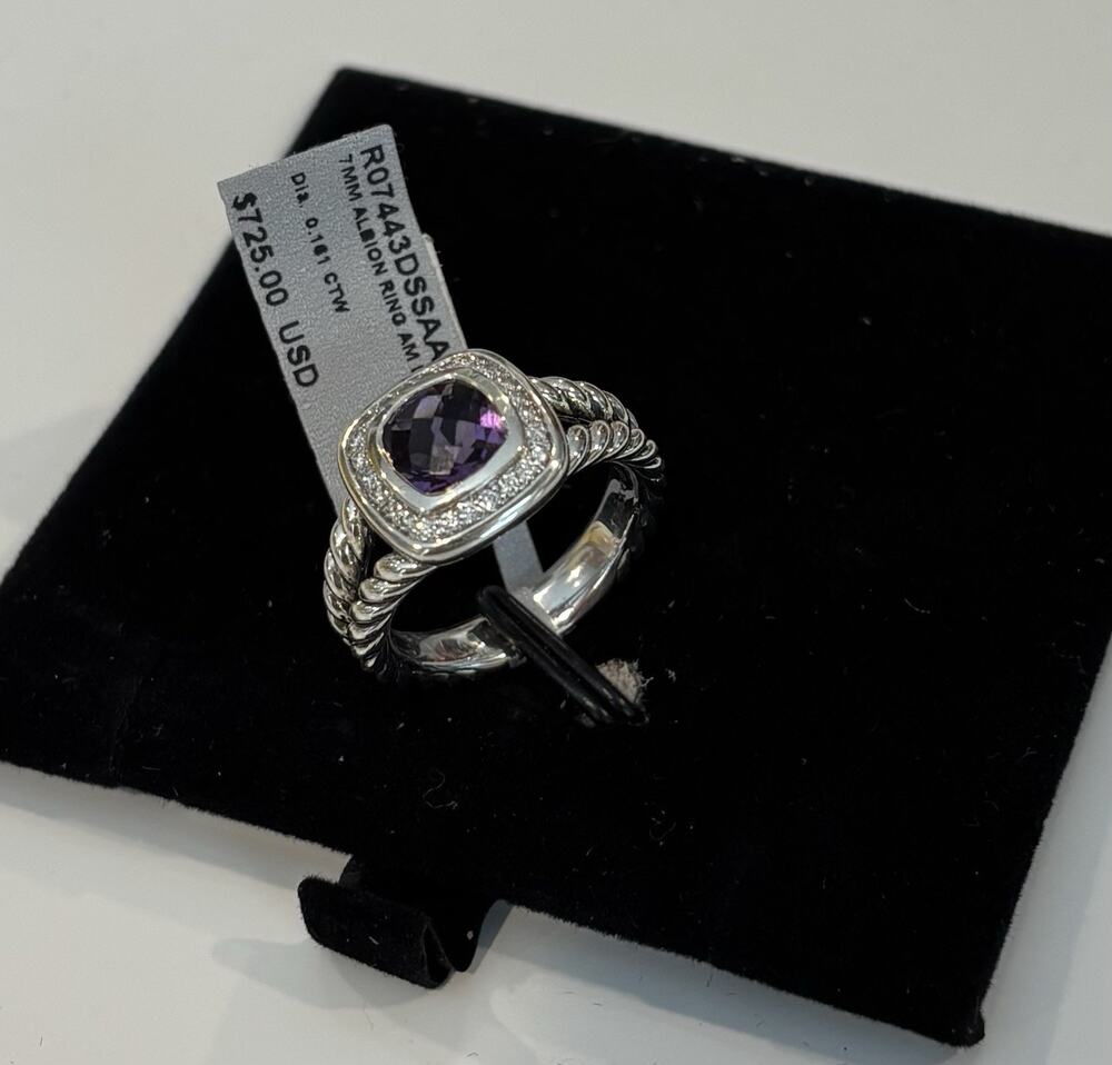 David Yurman Amethyst Sterling Silver Cable Ring Size 6 NWT